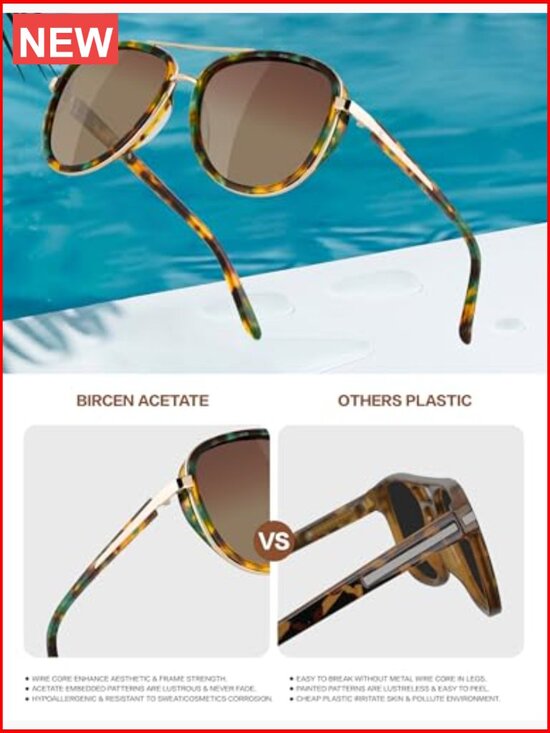 Polarized Sunglasses UV Protection Retro Mirrored Shades Acetate Frame Square main image 4